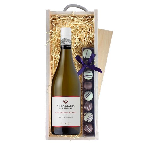 Villa Maria Private Bin Sauvignon Blanc 75cl White Wine & Truffles, Wooden Box